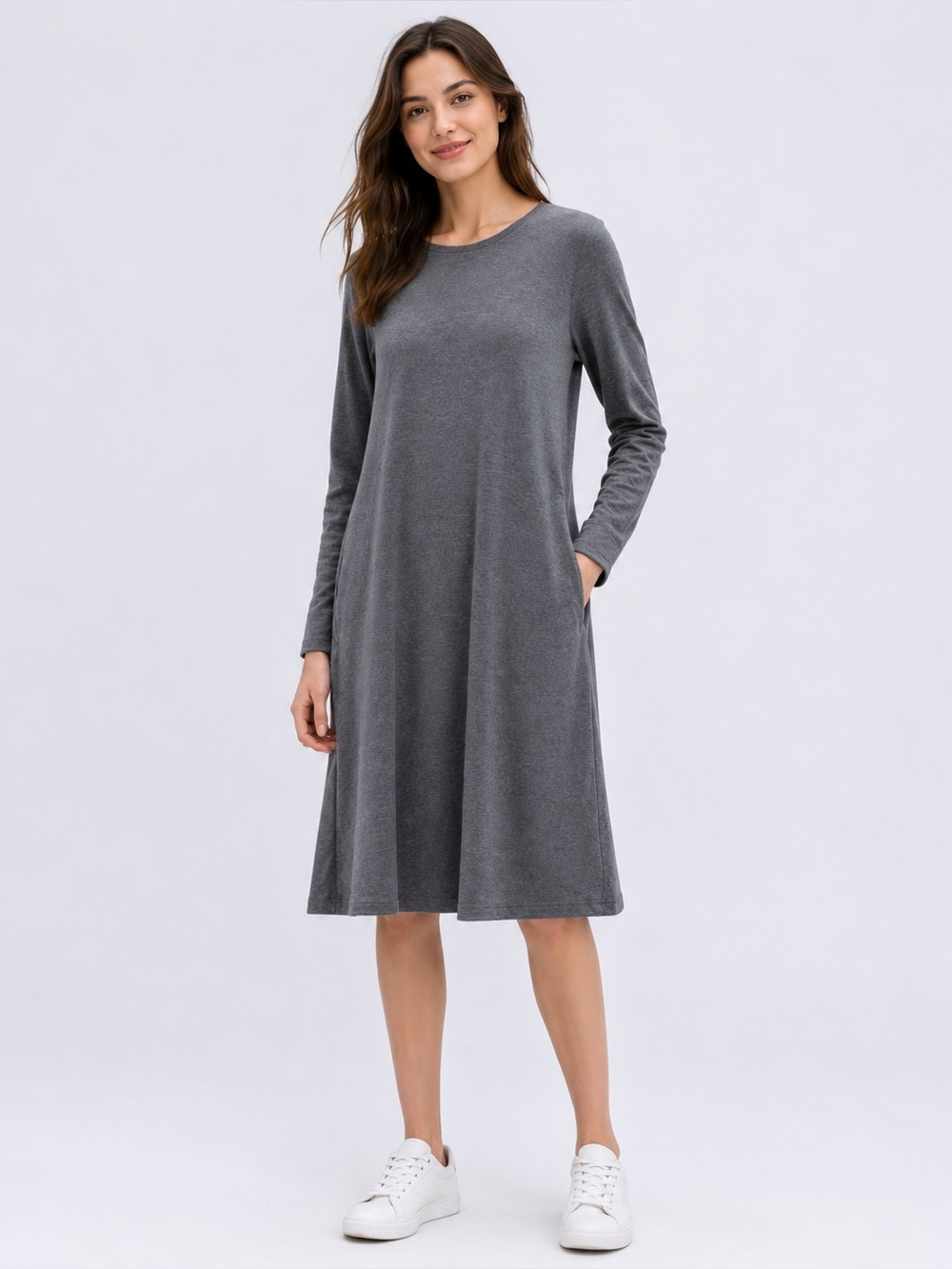 COS Gray Shift Lagenlook Soft Basic Minimalist Midi Casual Dress Sz M Old Money